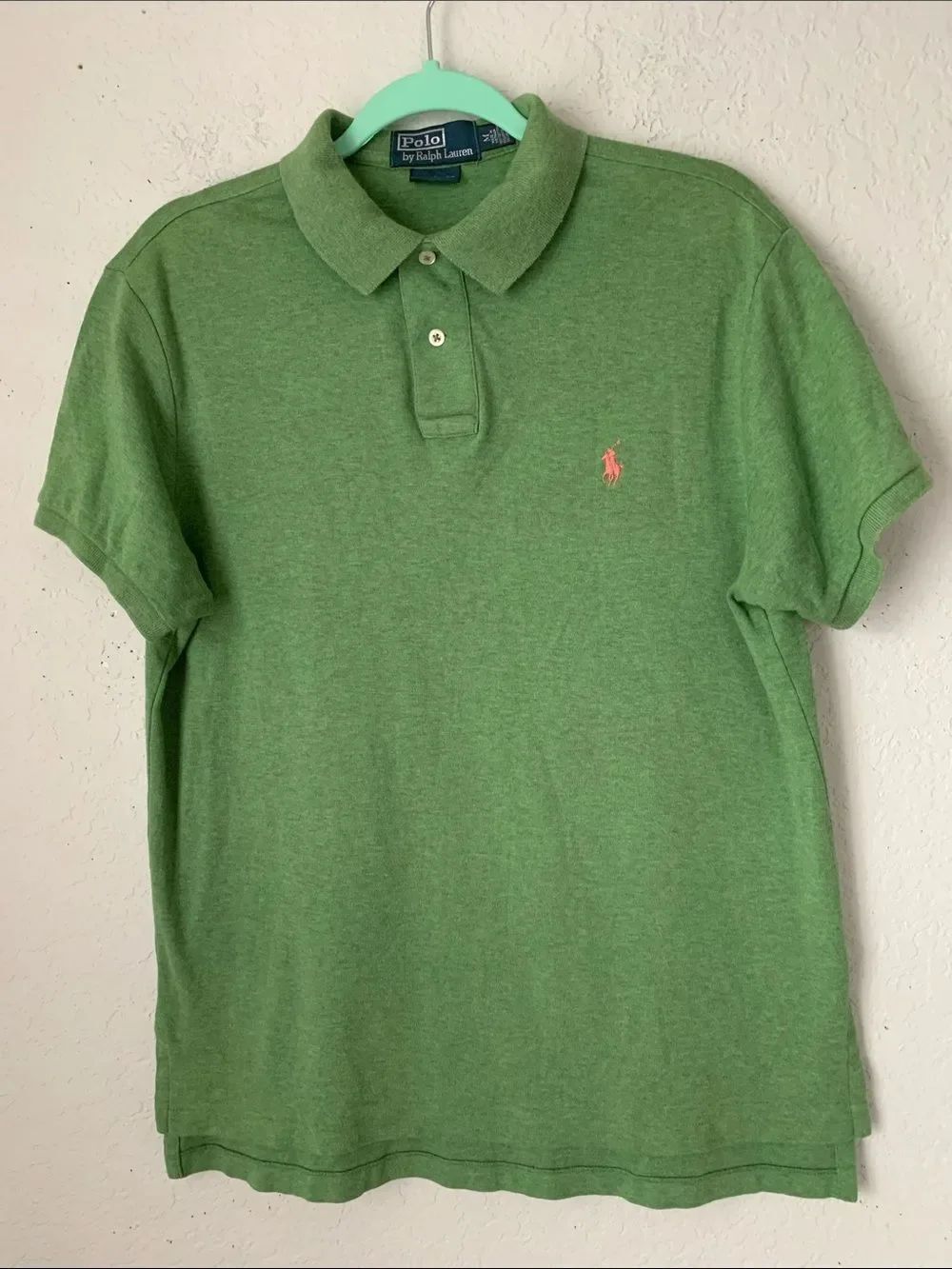 Polo by Ralph Lauren Heather Green Short-Sleeve Polo with Pink Logo Size M